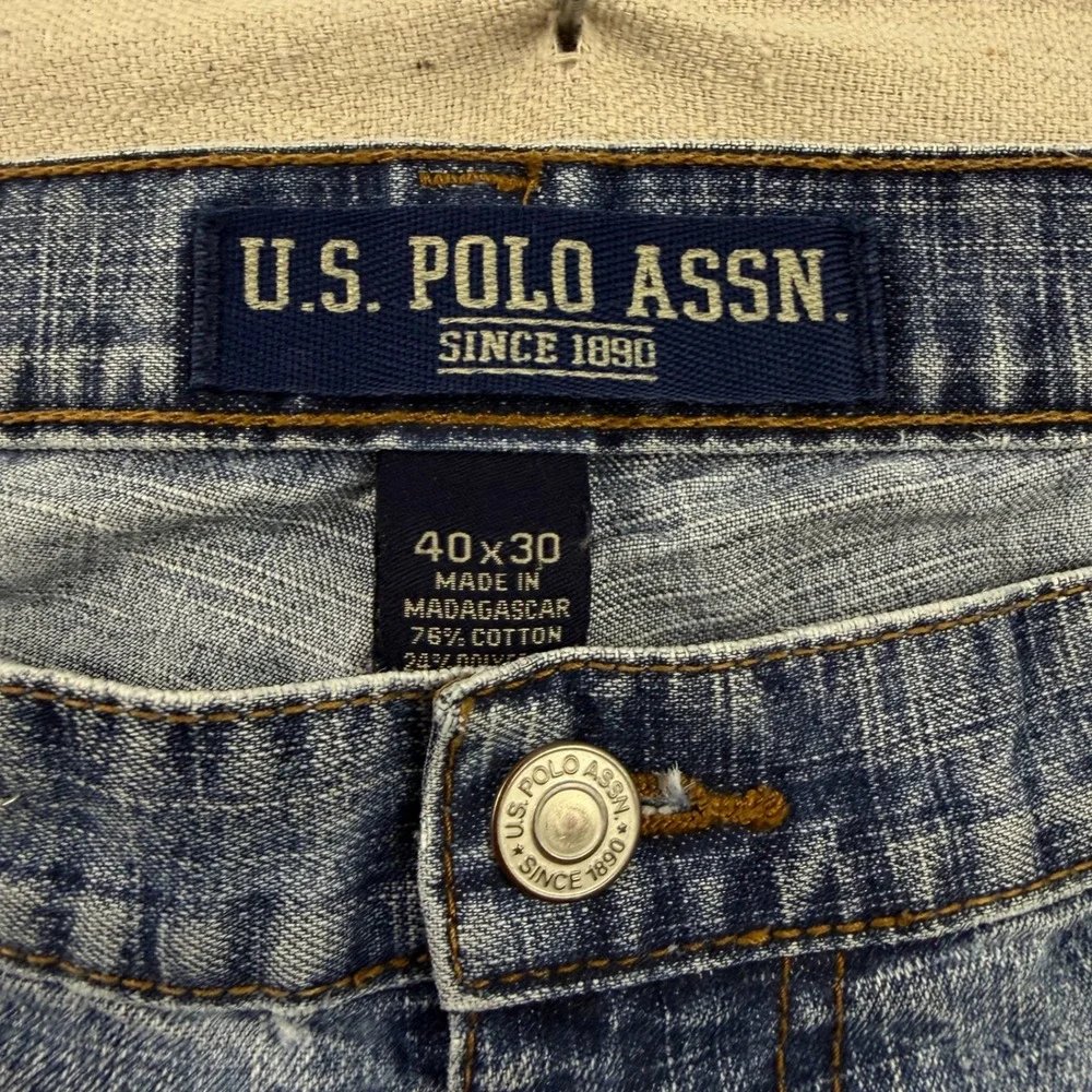 U.S. Polo Assn. Carpenter‎ Jeans Mens 40x30 Blue Light Wash Hammer Loop Denim